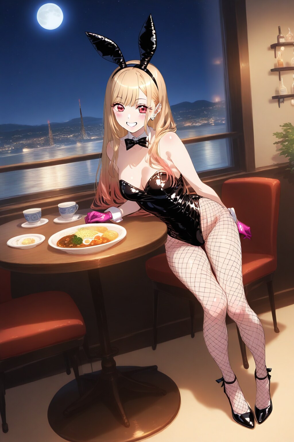 バニー衣装の海夢さんと高級レストランで