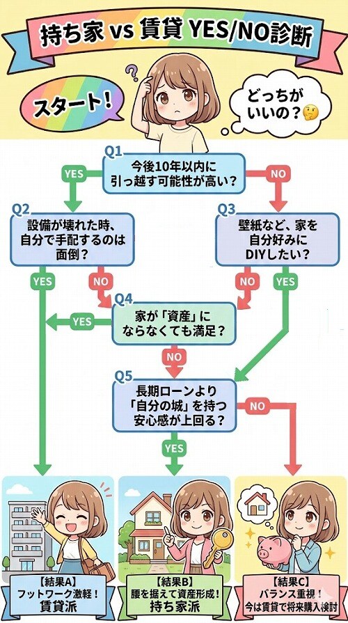 持ち家か賃貸か、直感で答えられるYES/NO診断