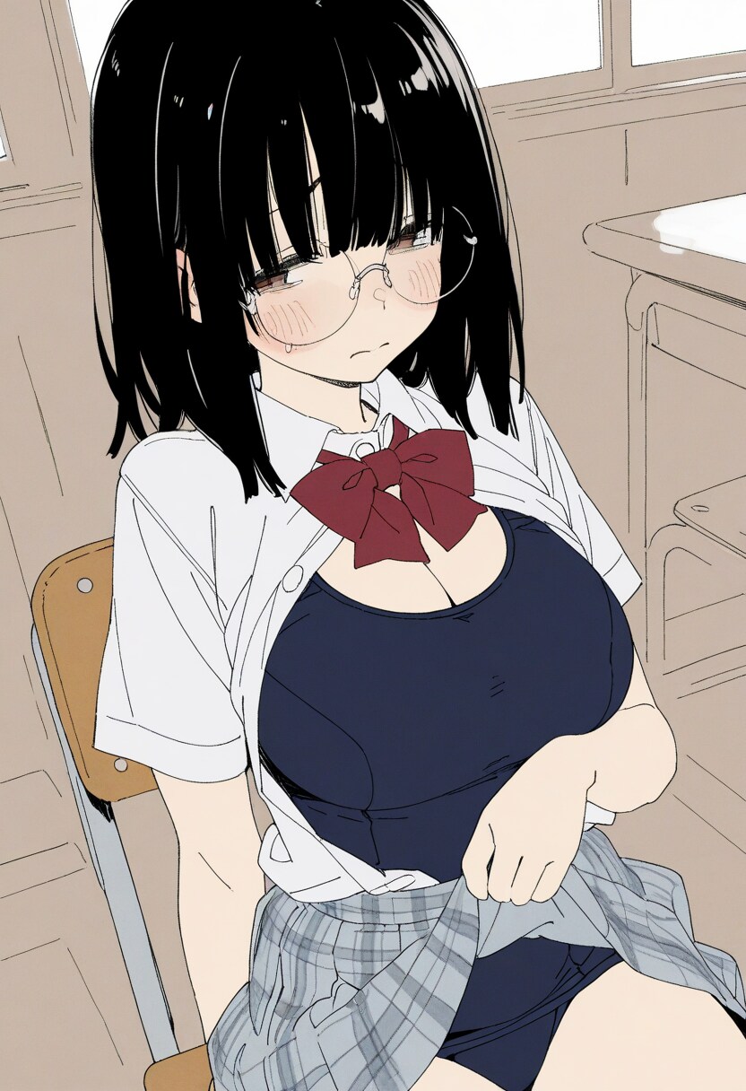 スクール水着を中に来ている地味子ちゃん