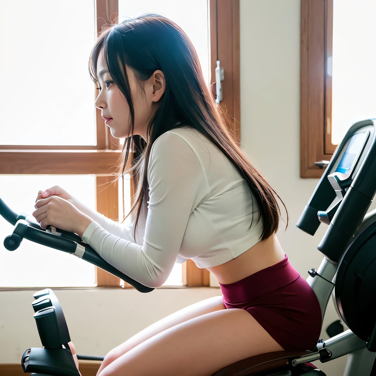 黒髪ロングでエアロバイクの美女１９ | の人気AIイラスト・グラビア