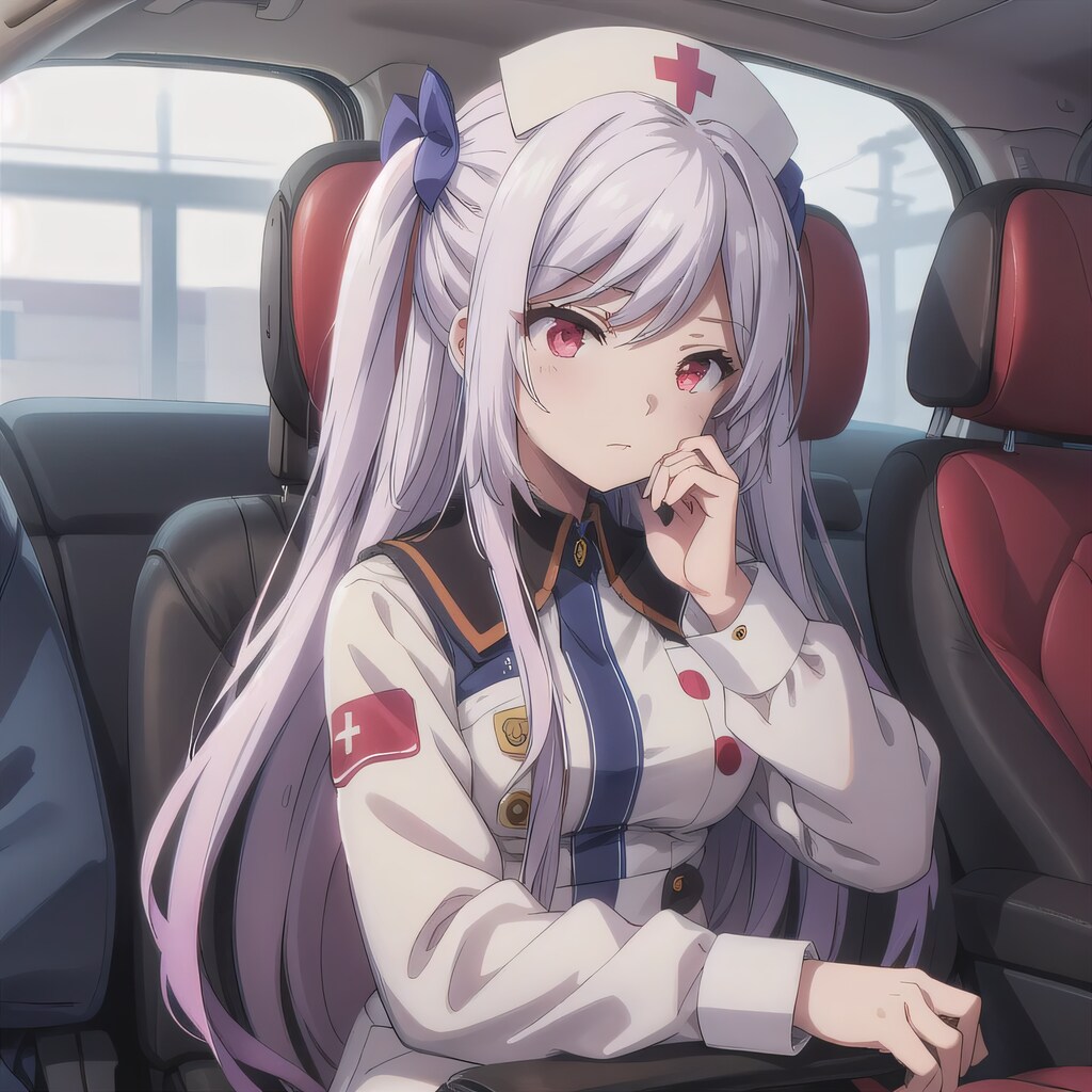 銀髪ツインテで車内の少女