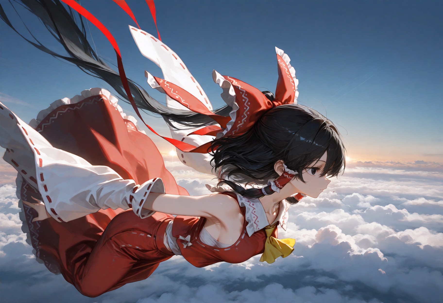 空を飛ぶ不思議な巫女 | の人気AIイラスト・グラビア