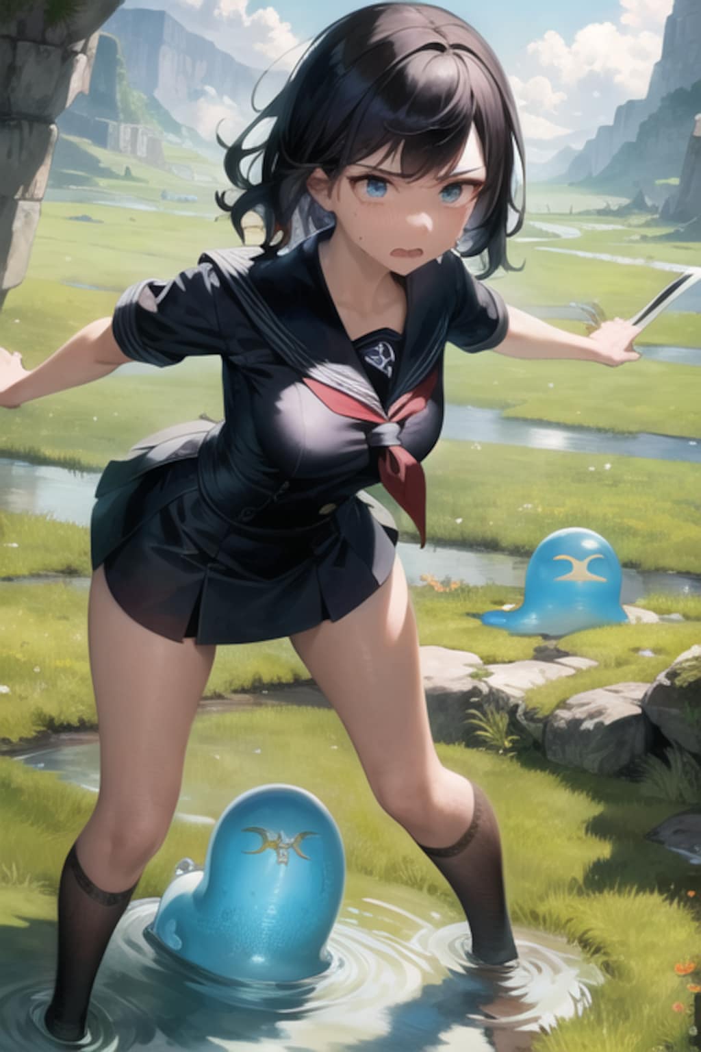 スライムに苦戦しちゃった黒髪ショートJK