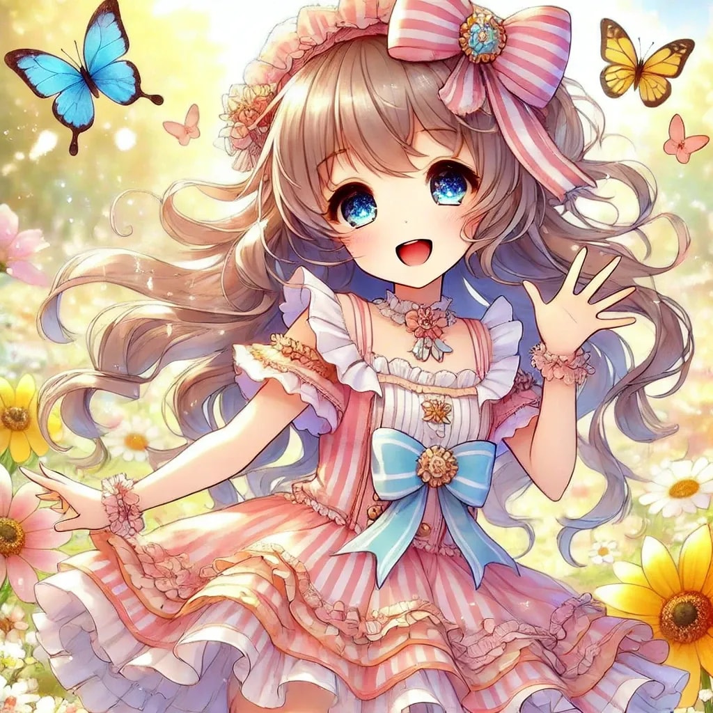 ピンクの花と微笑む少女