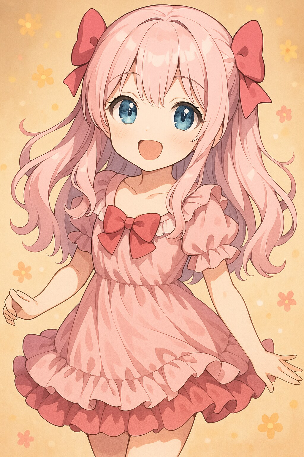 ピンクの花と微笑む少女