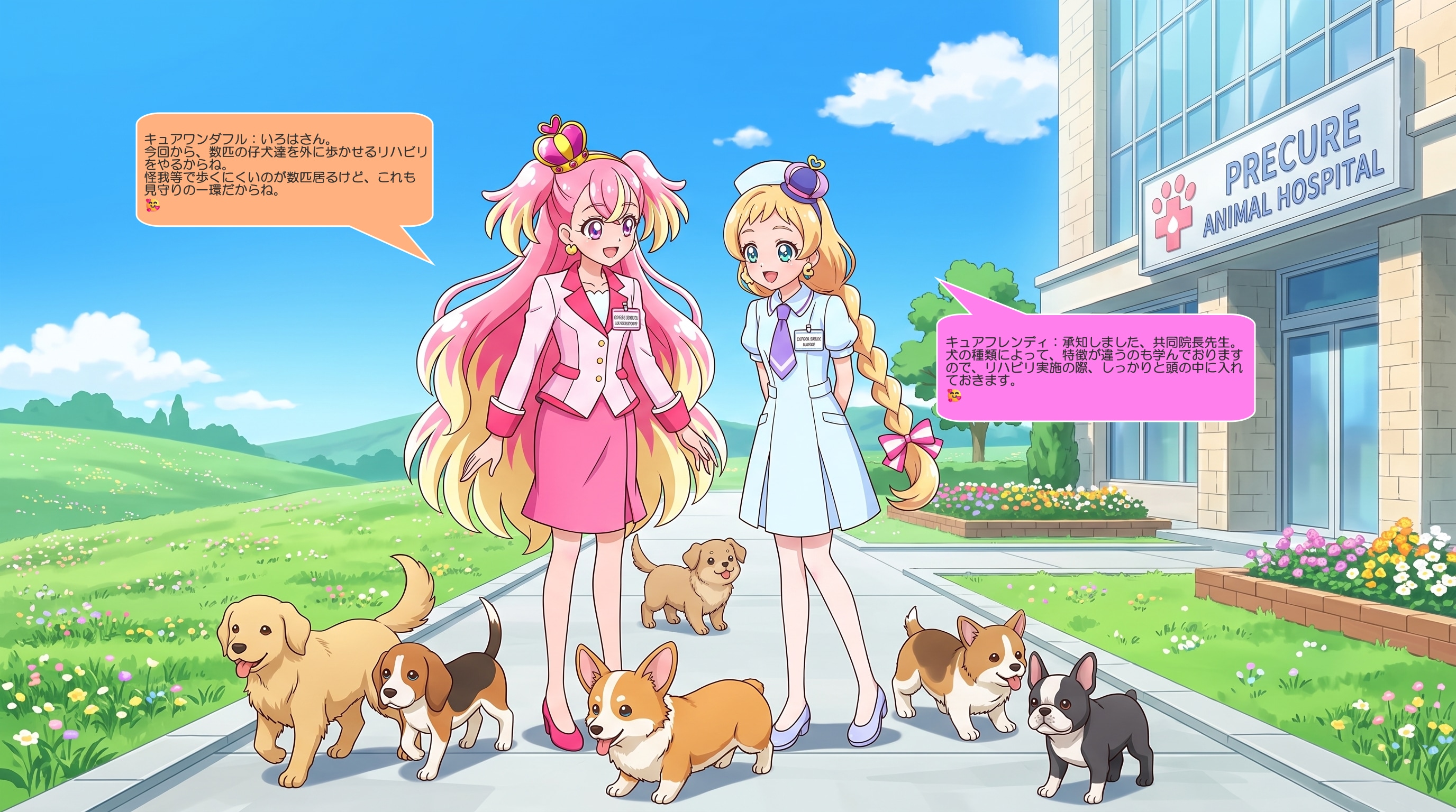 キュアフレンディ、仔犬達のリハビリをキュアワンダフルと実施する