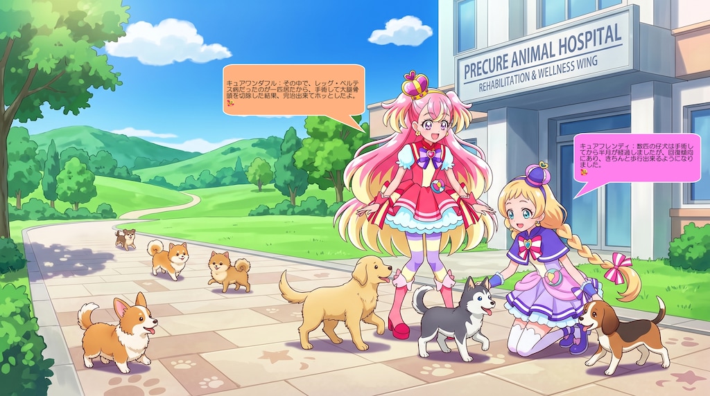 キュアフレンディ、仔犬達のリハビリをキュアワンダフルと実施する