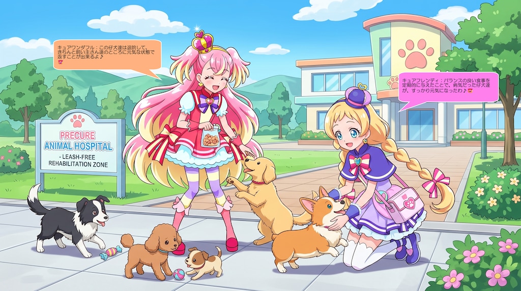 キュアフレンディ、仔犬達のリハビリをキュアワンダフルと実施する