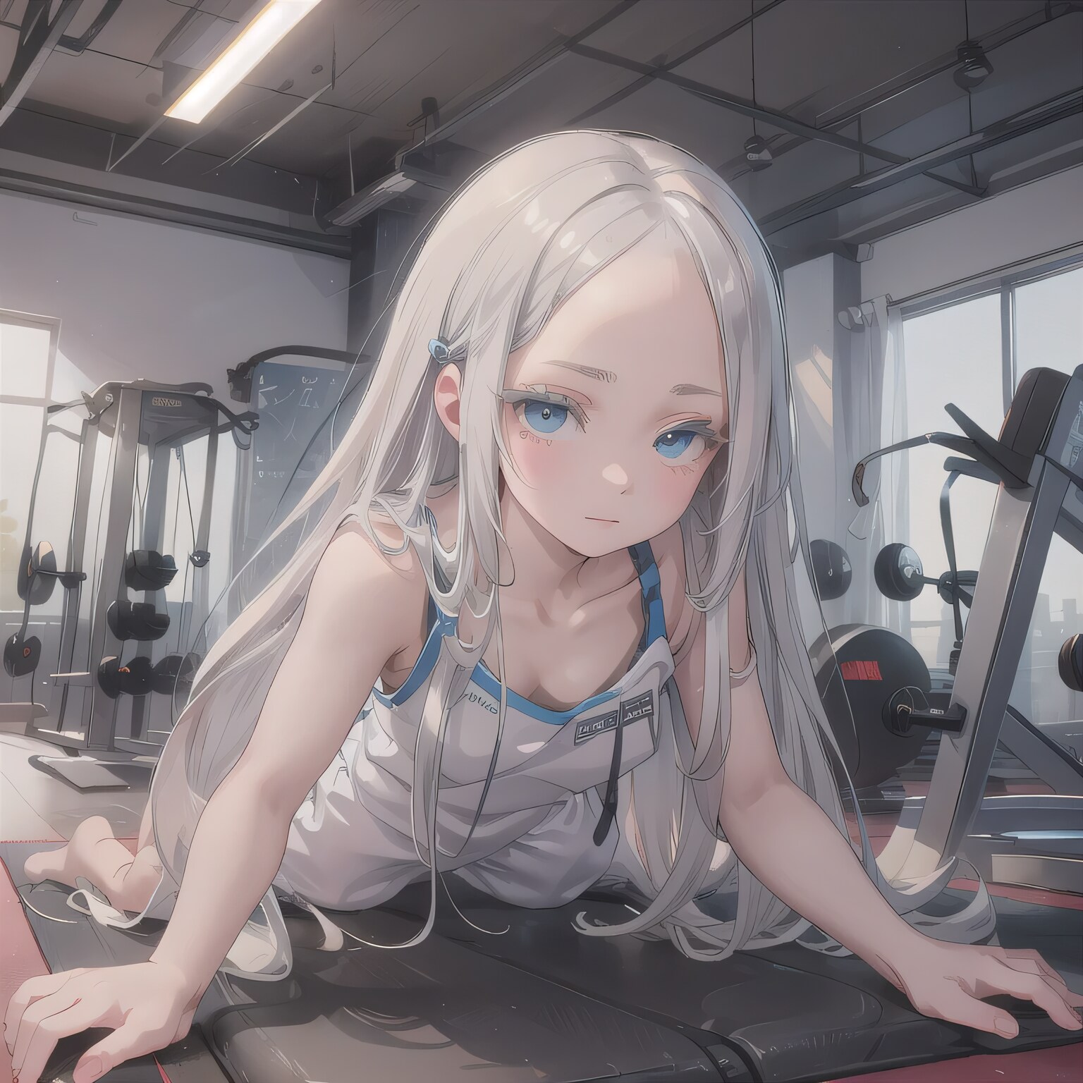 白髪ロングでブランク運動の少女 | の人気AIイラスト・グラビア