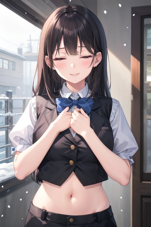 かっこかわいいパフ袖好きのタキシード美少女のロマンティックな雪見