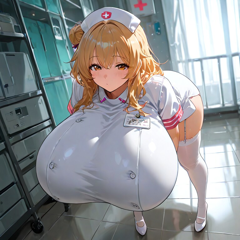 前かがみナースさん