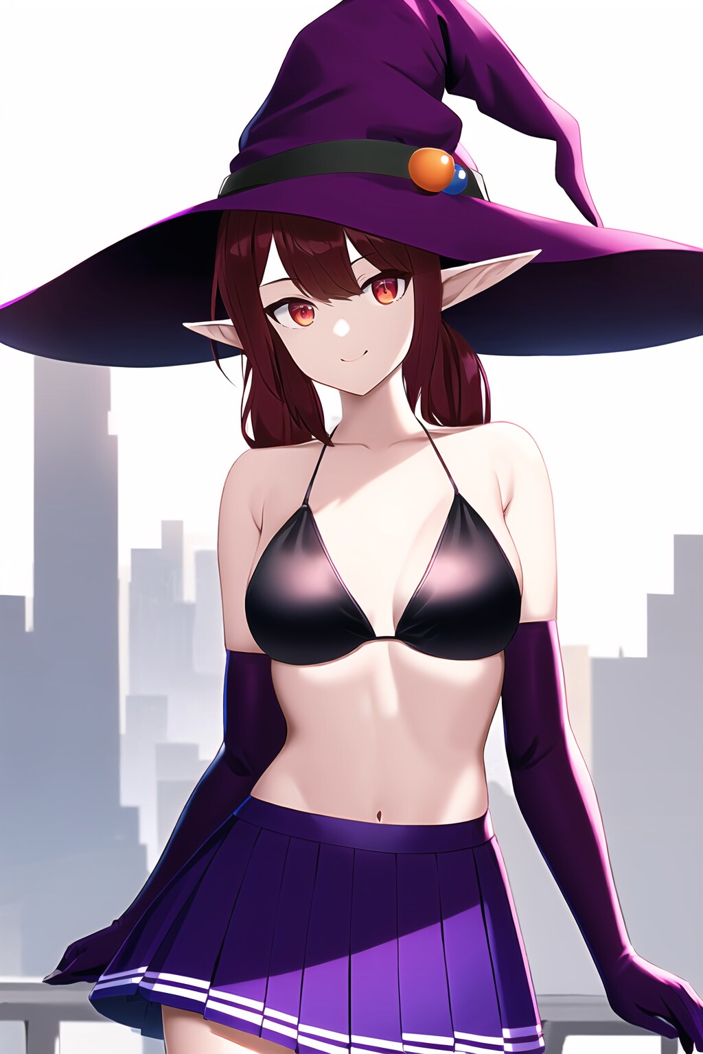 上半身黒ビキニ+プリーツスカートの魔女っ娘