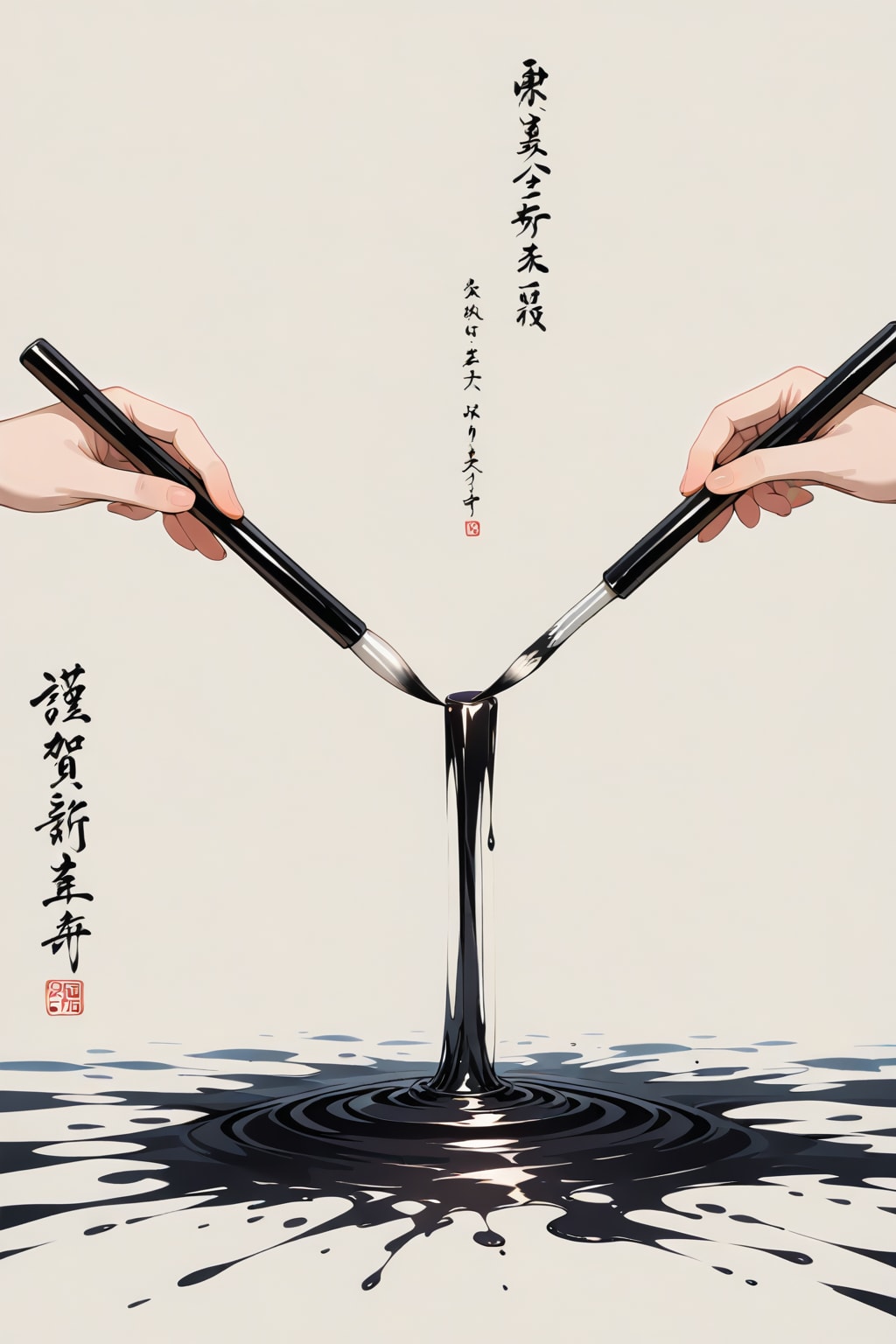 日本画の水墨画の格好良い艶やかな超絶美人画