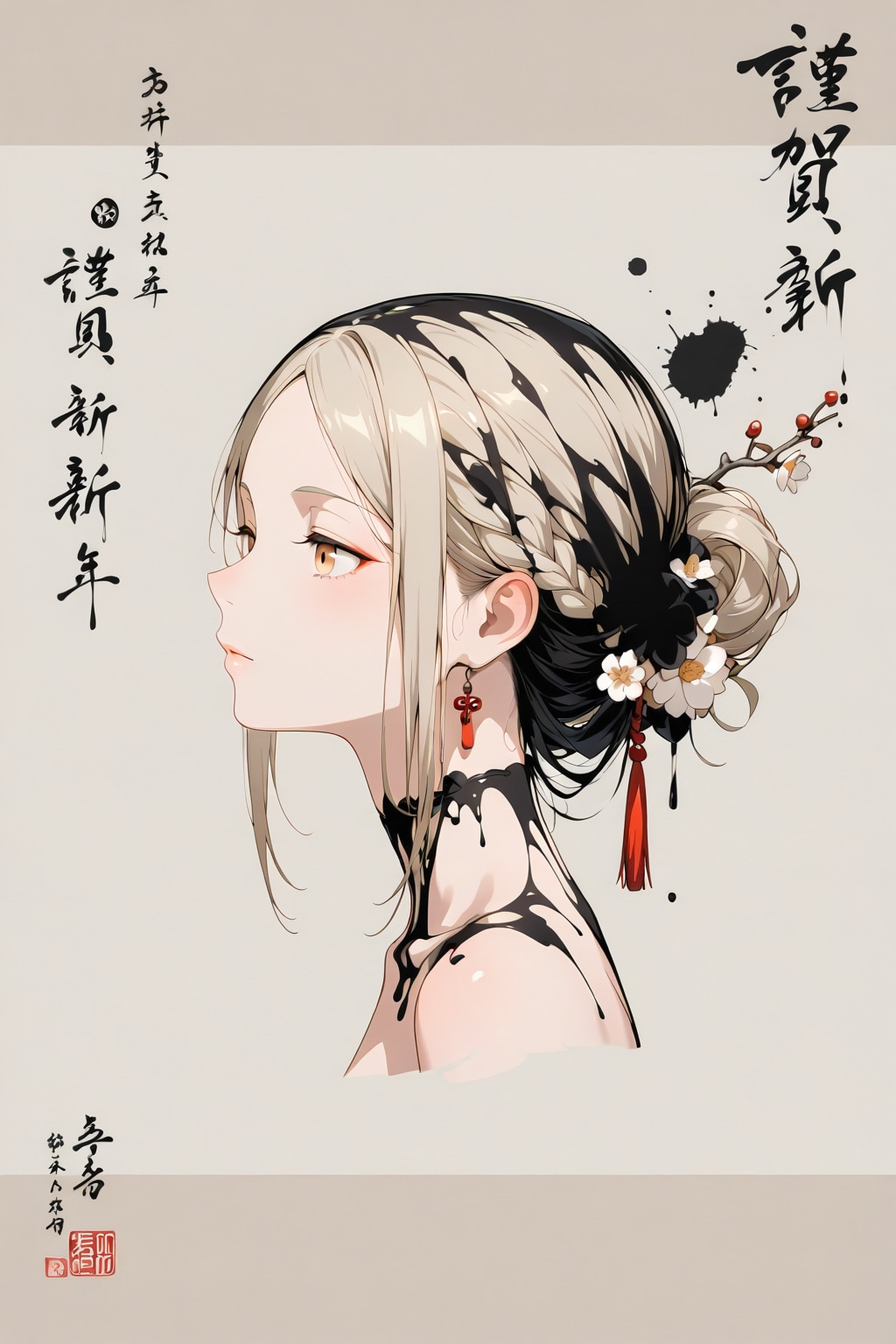 日本画の水墨画の格好良い艶やかな超絶美人画 | の人気AIイラスト・グラビア