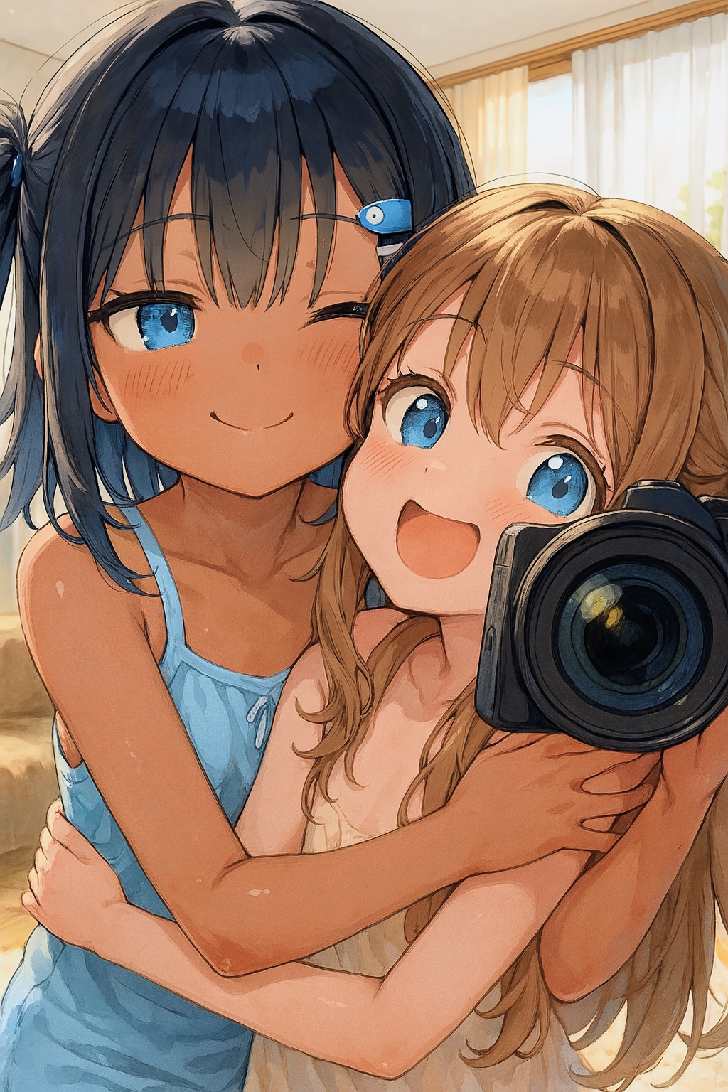 こなつちゃんに密着取材する小さな女の子