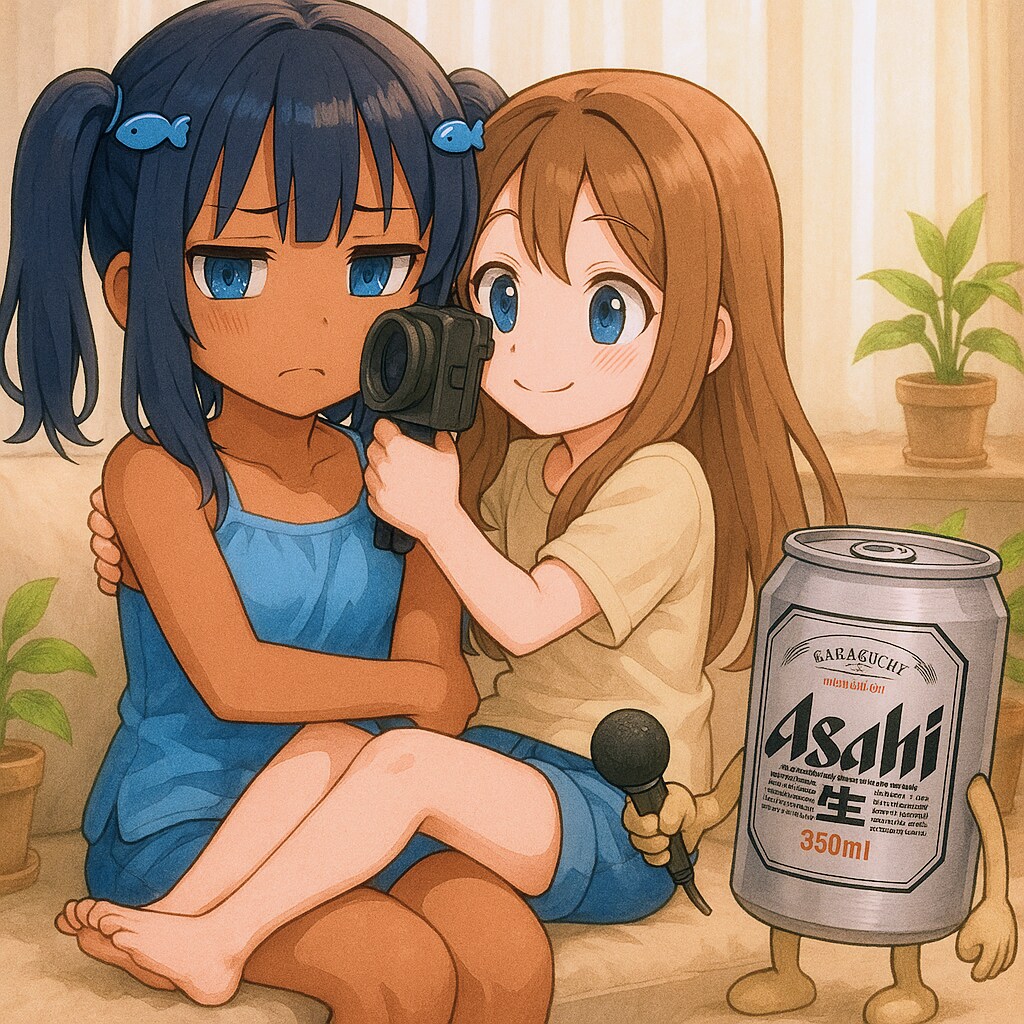 こなつちゃんに密着取材する小さな女の子