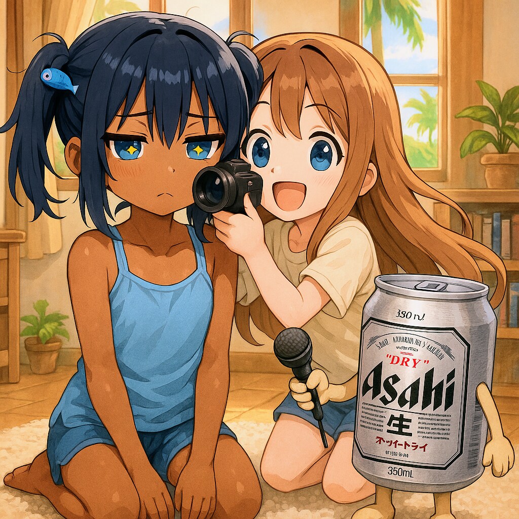 こなつちゃんに密着取材する小さな女の子