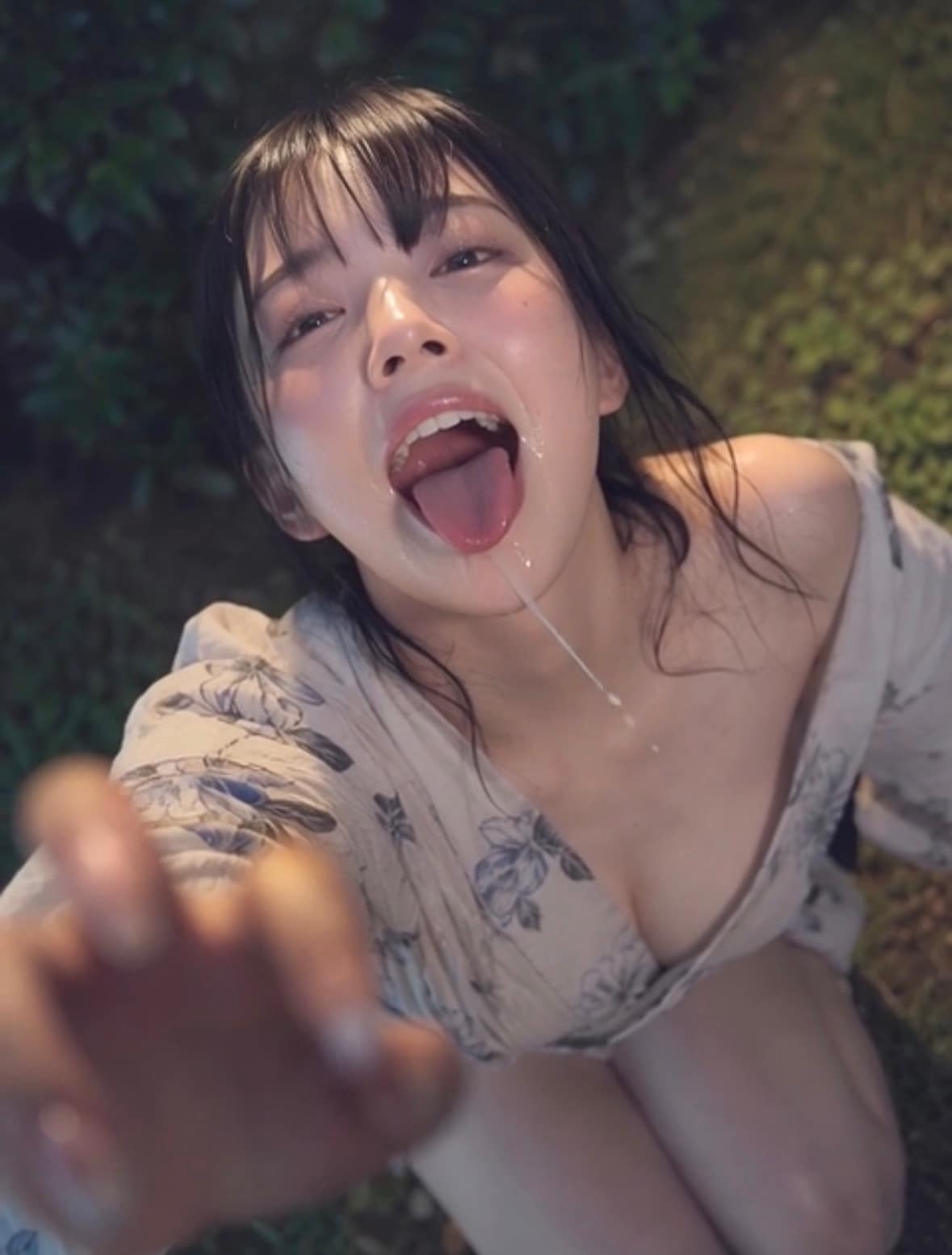 浴衣でよだれを垂らし