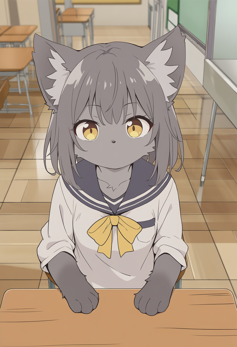 クラスメイトと雑談中ふと視線を感じたので見てみるとケモいあの子がこっちをじっと見てた なんでそんなにじっとこっち見てるんだよ…惚れてまうやろ～！ | の人気AIイラスト・グラビア