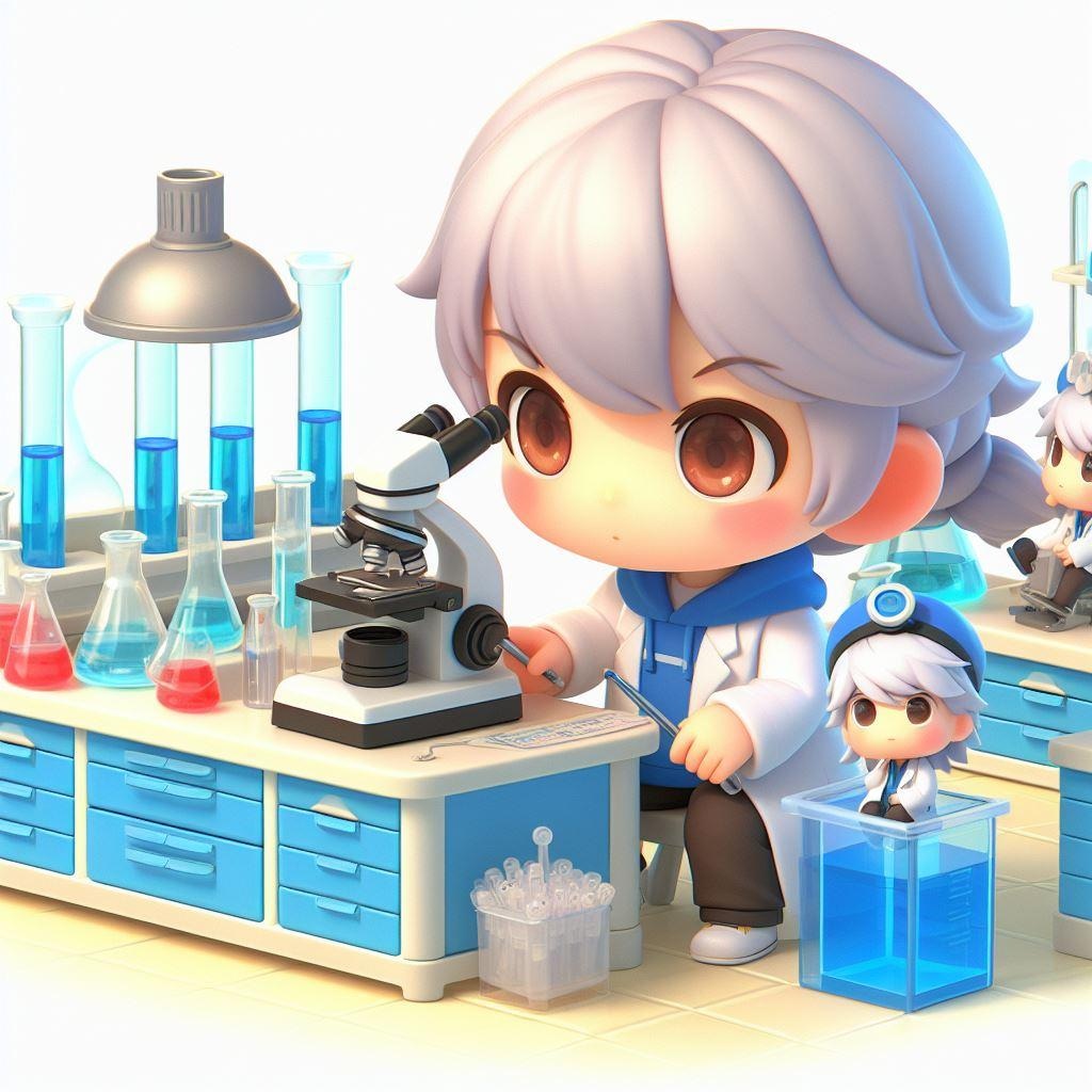 研究結果だけが友達の研究室で研究をする研究者のかわいい3DCG