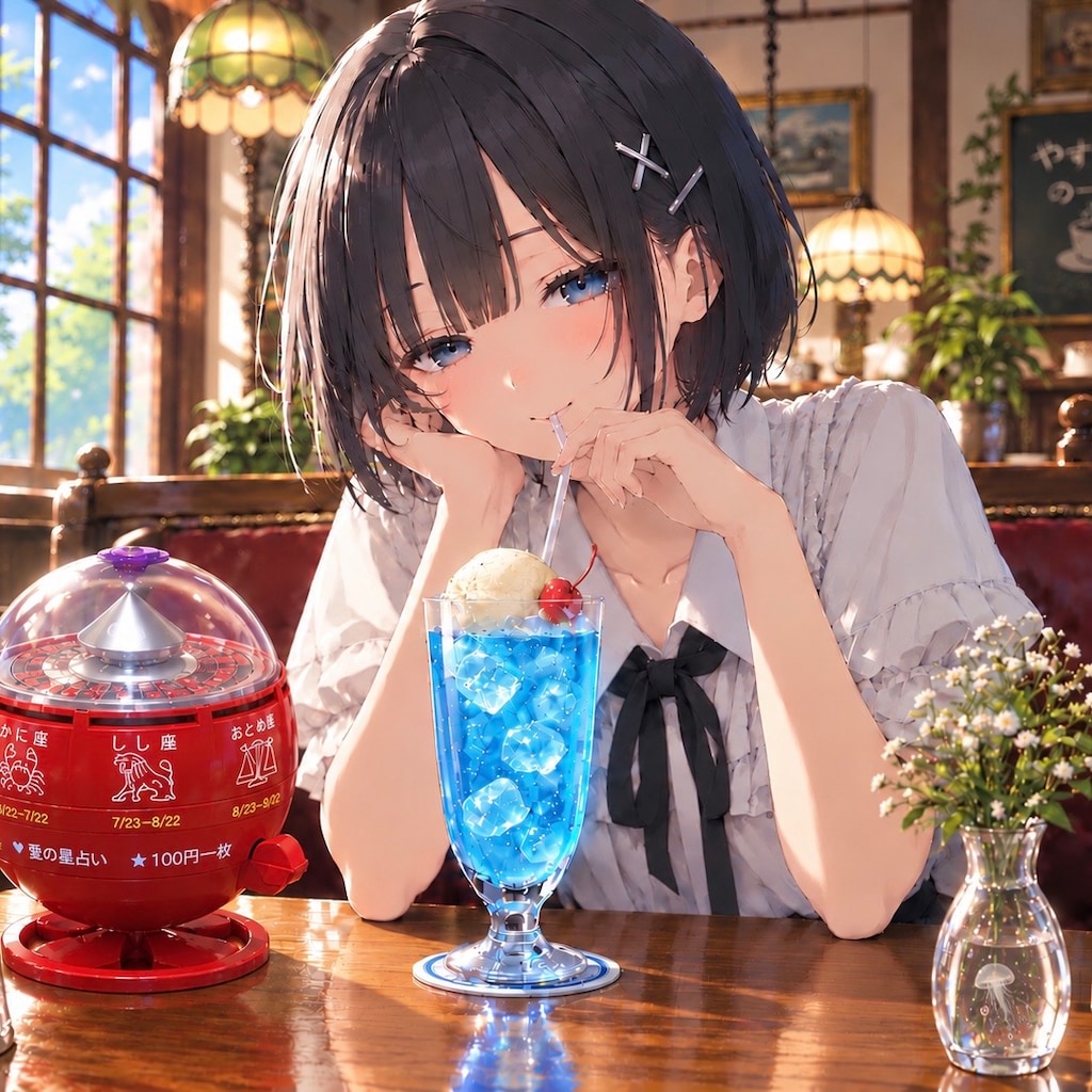 ソーダ水を飲む楓ちゃん
