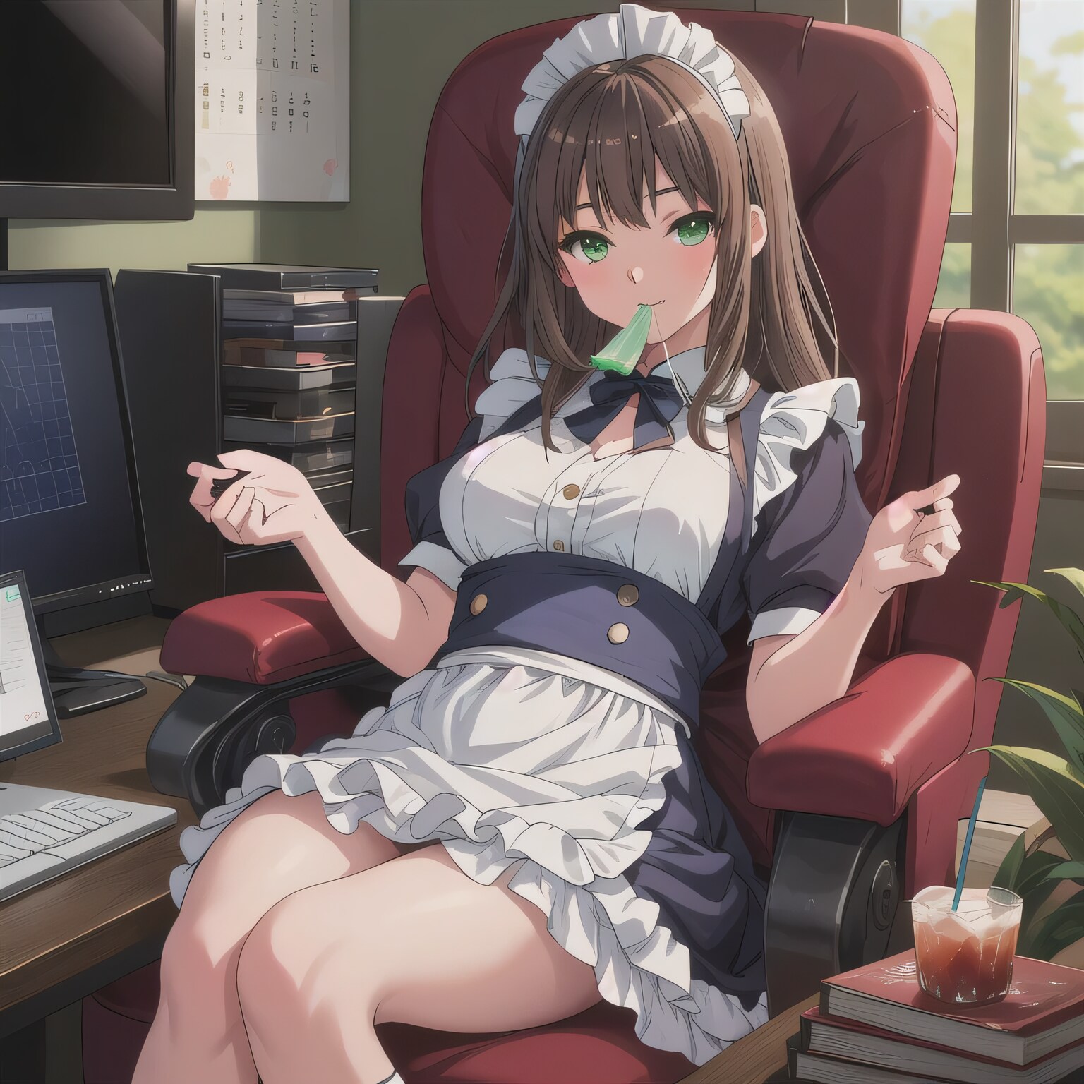 茶髪ロングで漫画喫茶の少女４ | の人気AIイラスト・グラビア