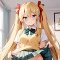 スカート捲り白パンツ金髪ツインテ 2枚目