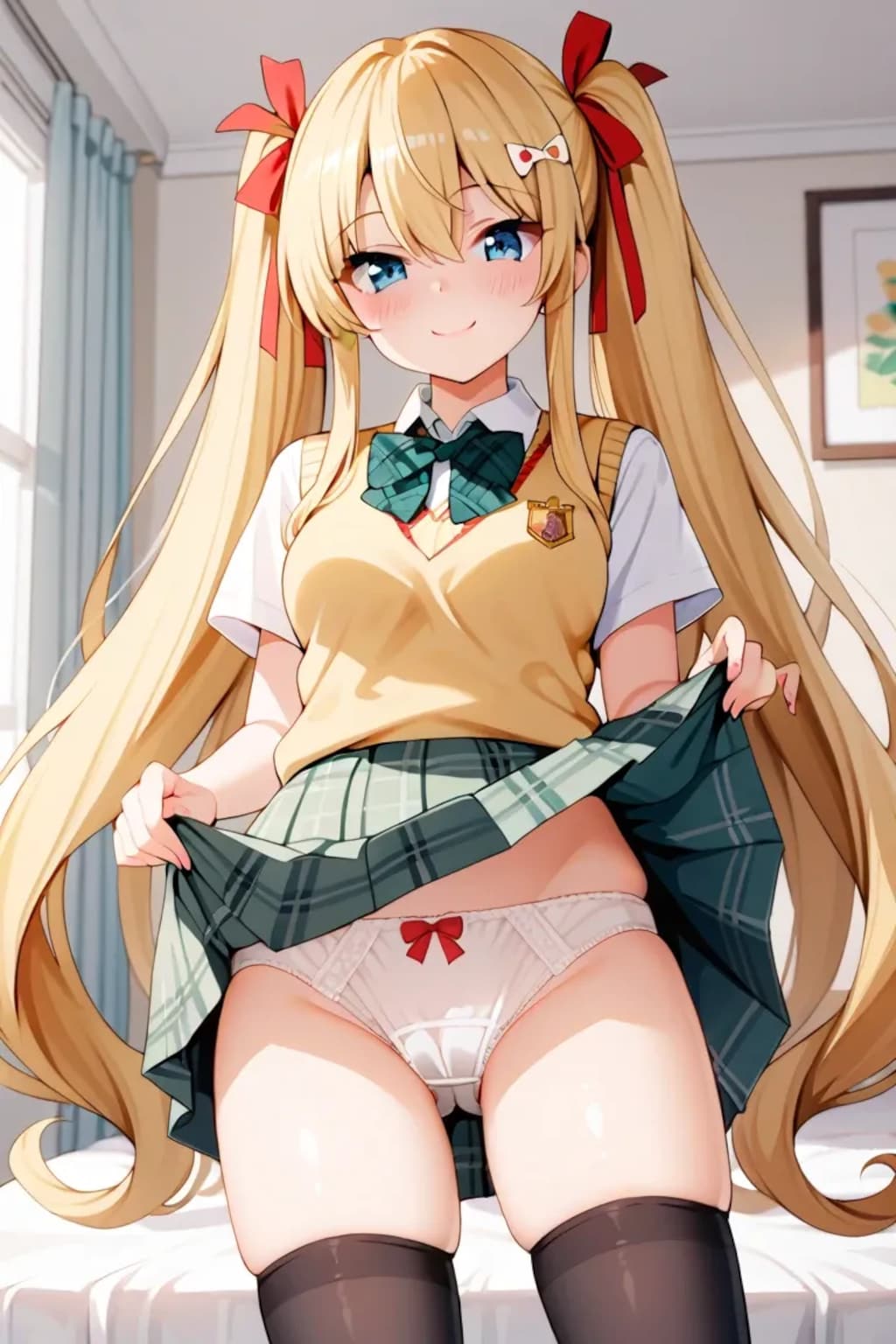 スカート捲り白パンツ金髪ツインテ