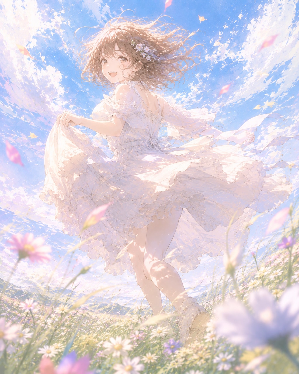 草原で