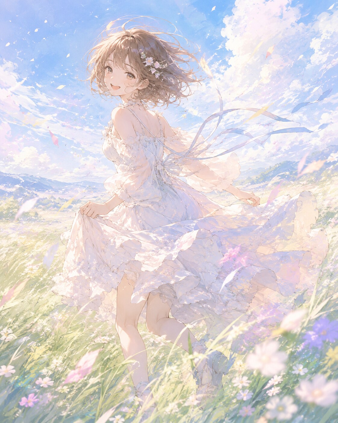 草原で