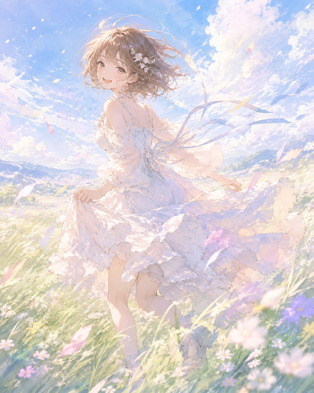 草原で