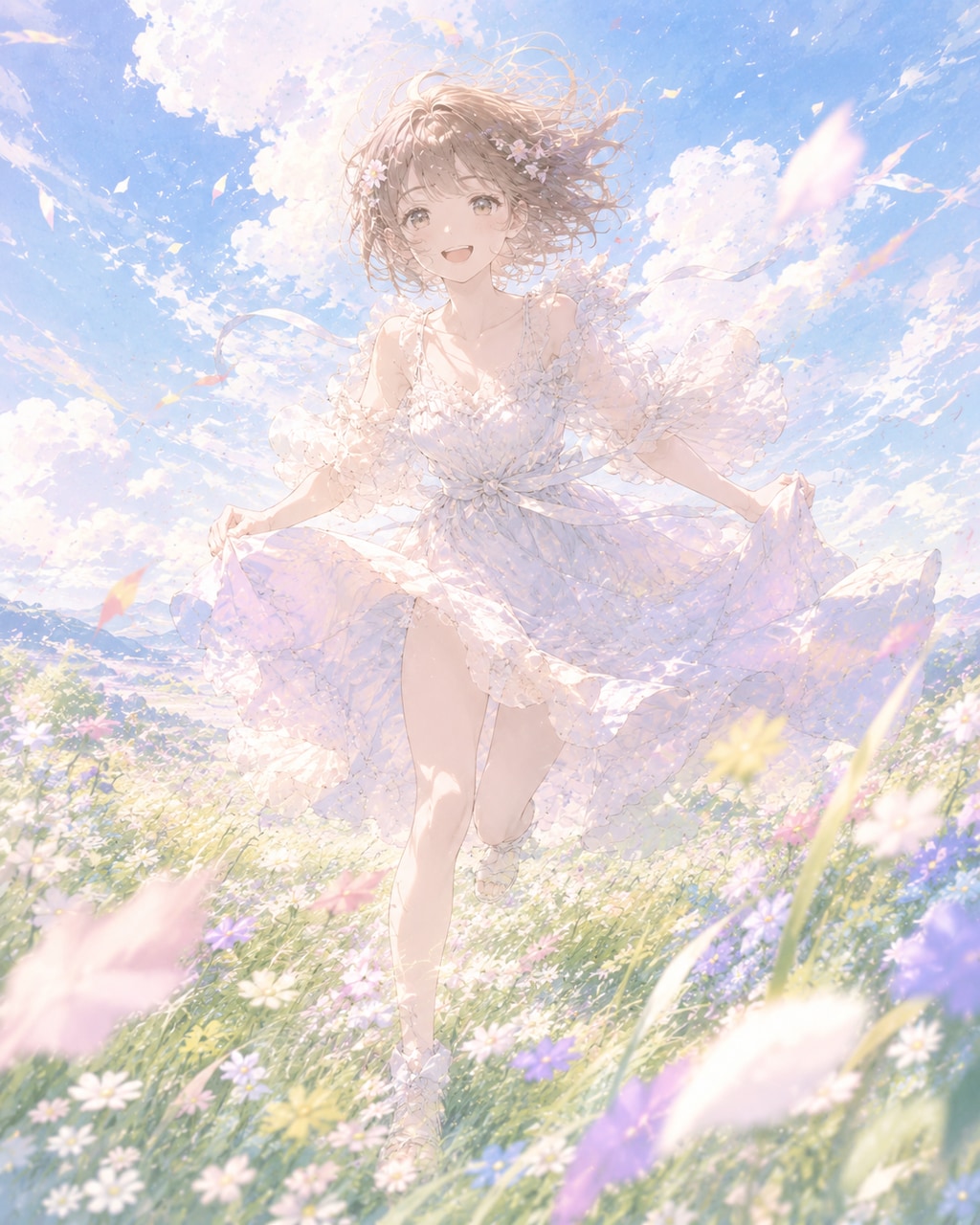草原で