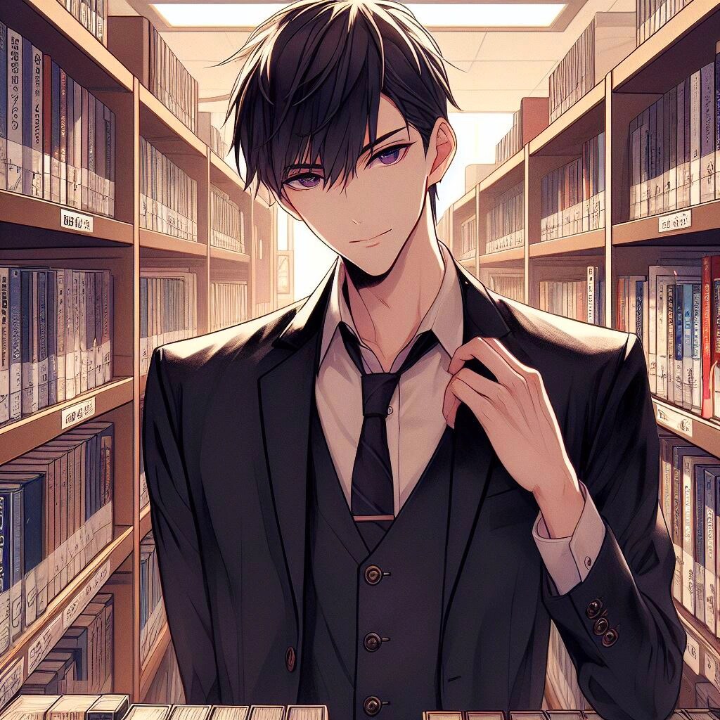 図書館で読書をしている、黒髪短髪男性◆その2(12枚)