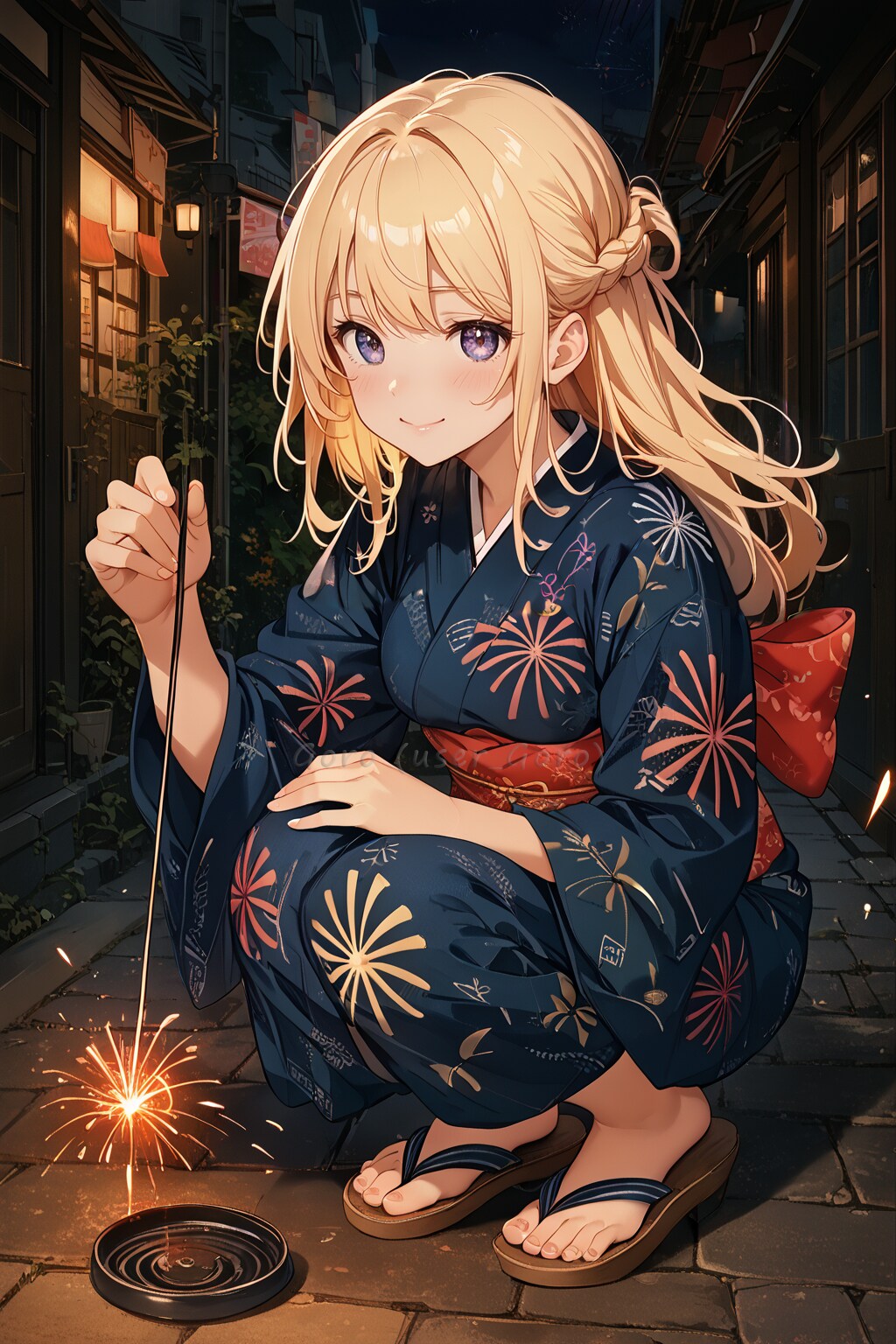 日本滞在中に線香花火体験 | の人気AIイラスト・グラビア