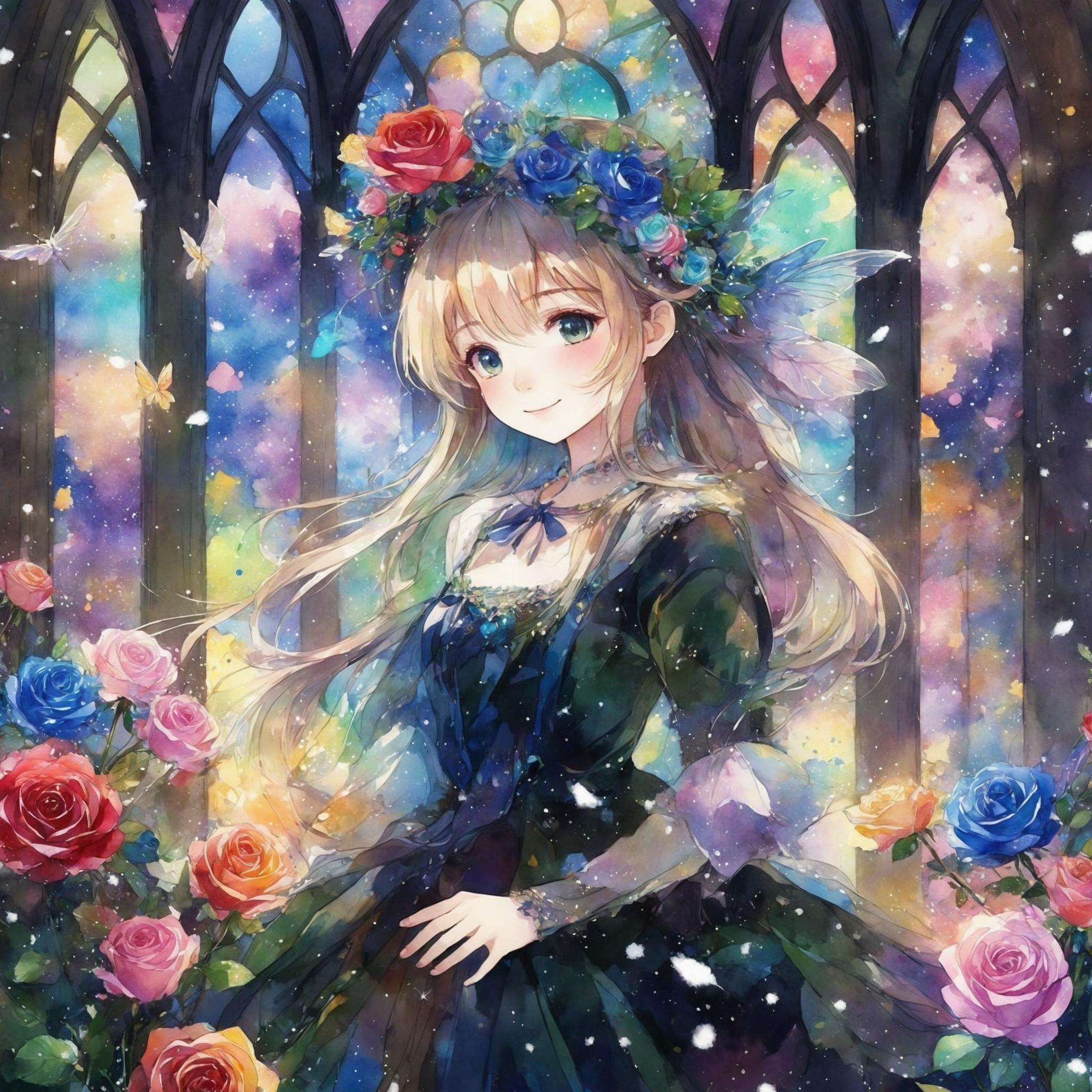 バラの花をまとったゴスロリ娘