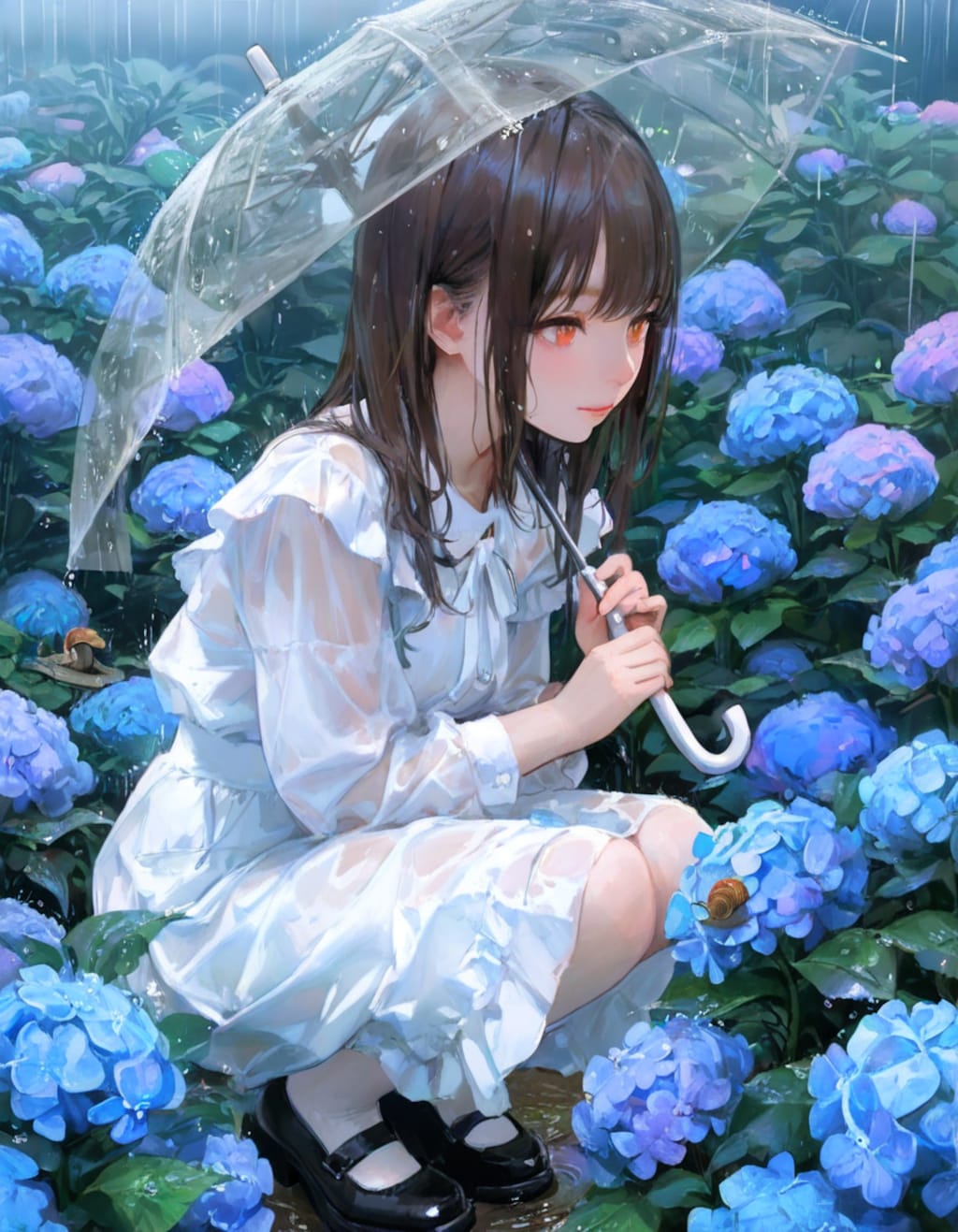 雨と紫陽花とカタツムリ