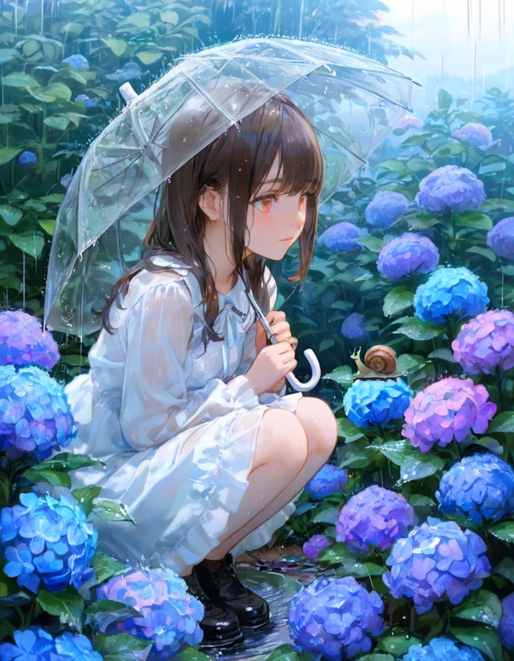 雨と紫陽花とカタツムリ