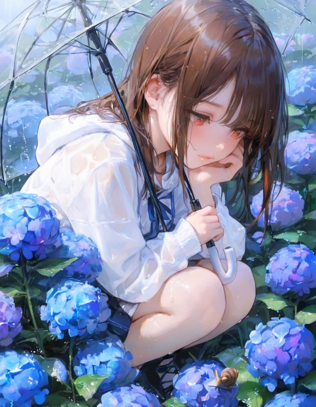 雨と紫陽花とカタツムリ