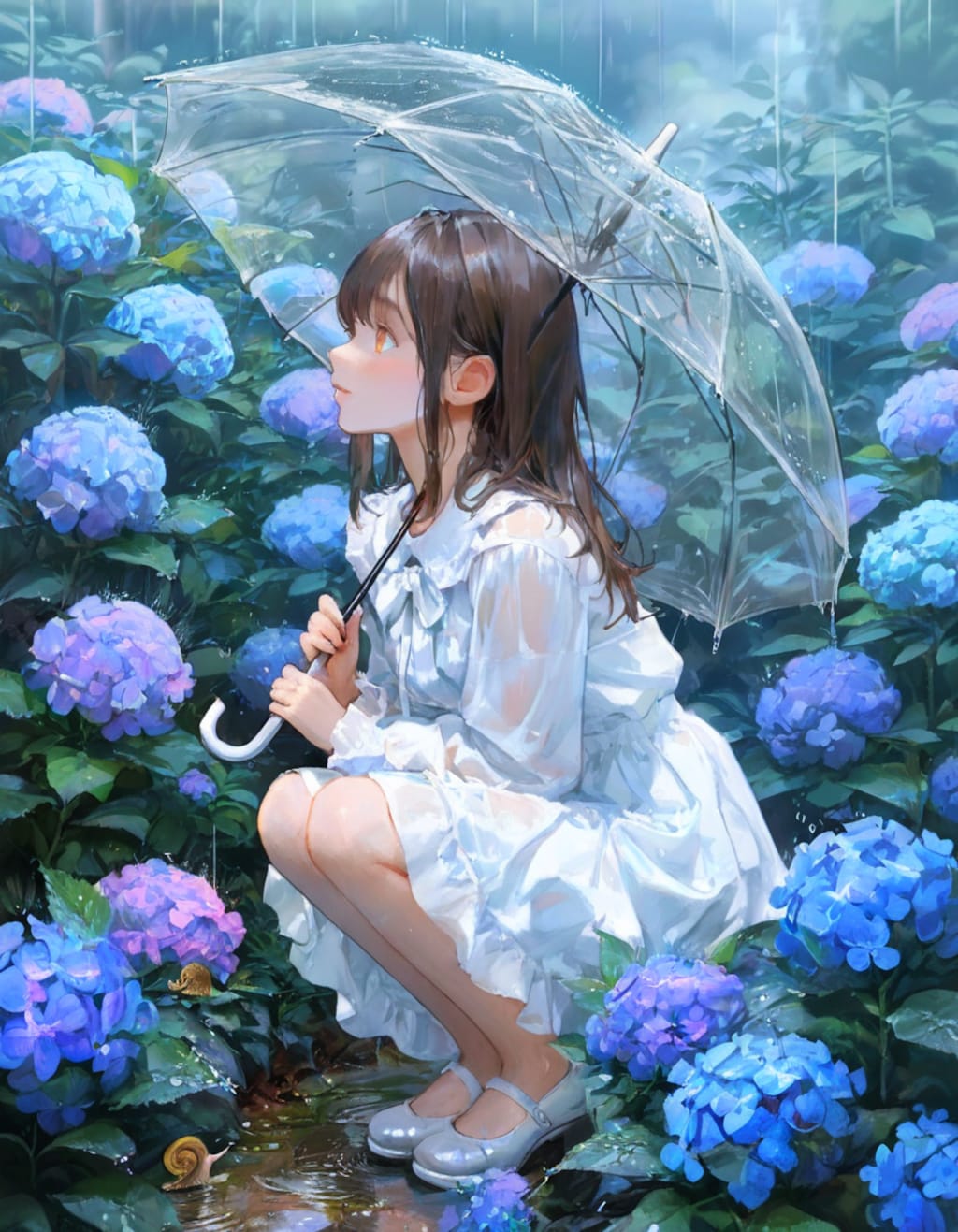 雨と紫陽花とカタツムリ