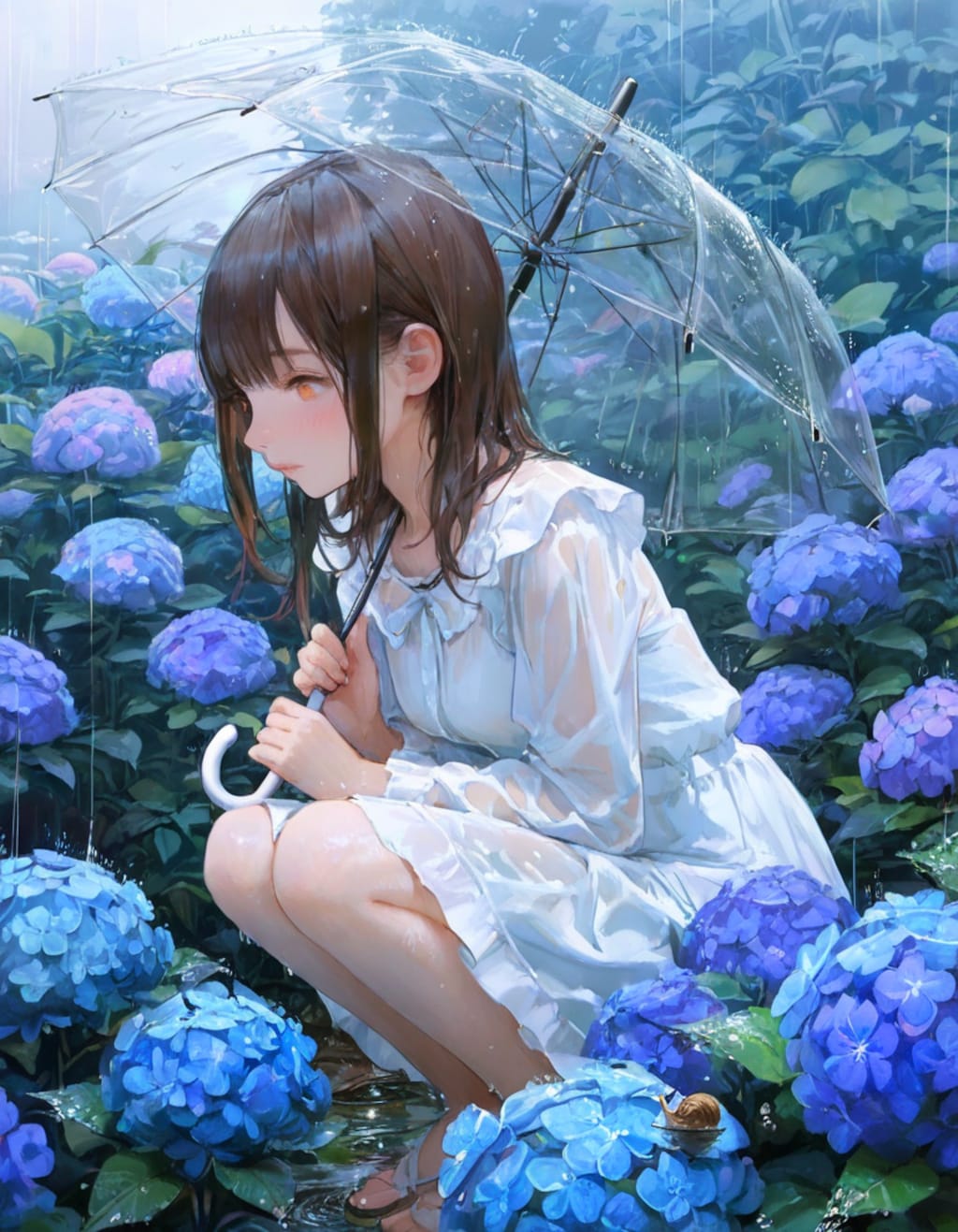 雨と紫陽花とカタツムリ
