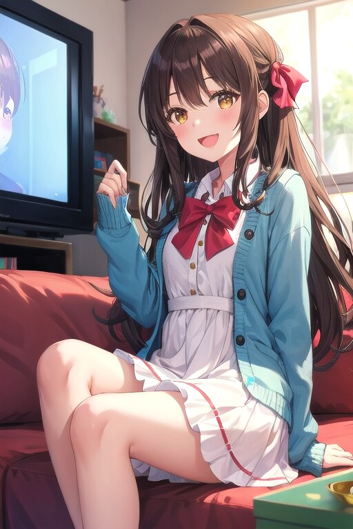 カーディガンを羽織ってアニメを観るなごみちゃん📺🥹💛♩ | の人気AIイラスト・グラビア