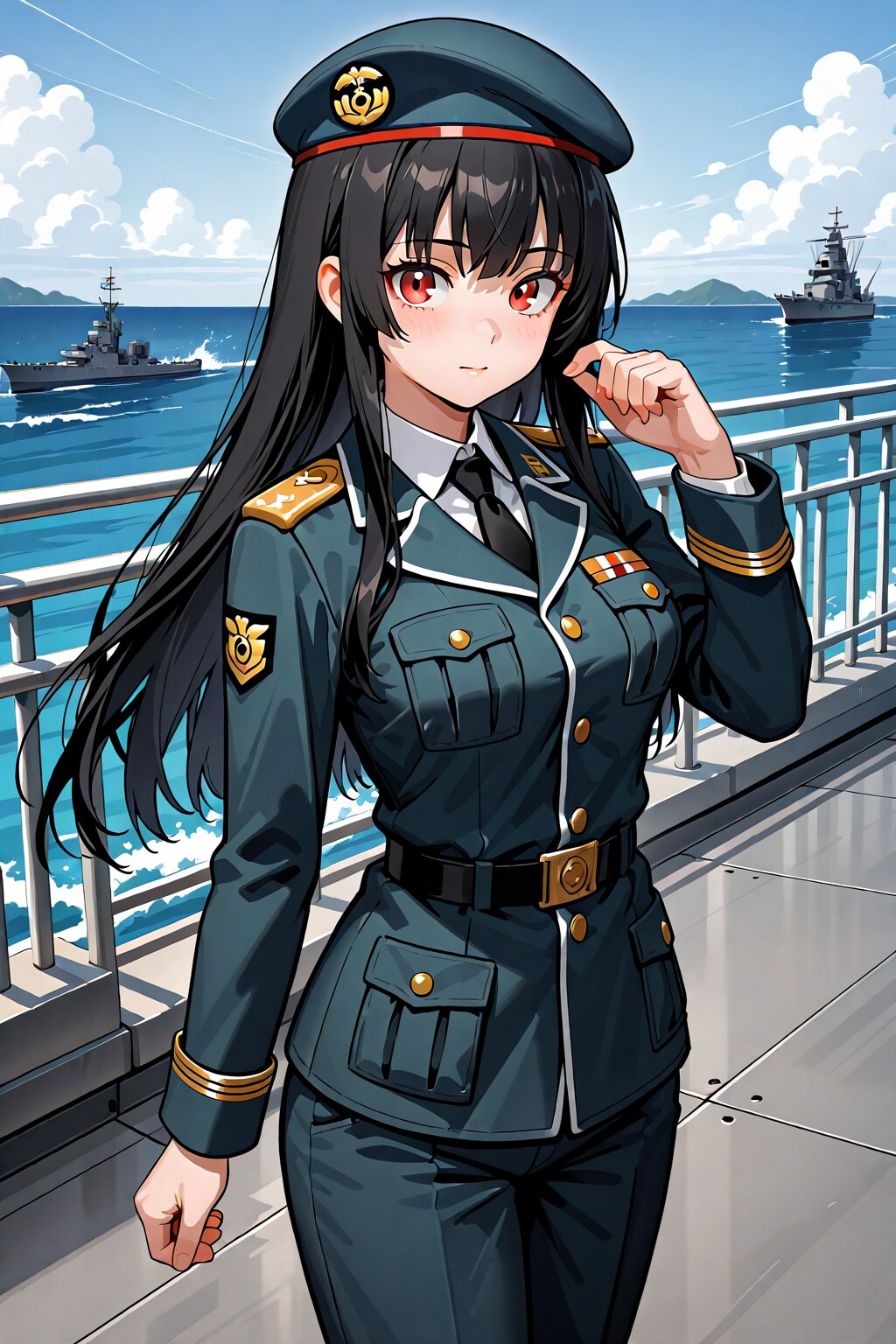 黒髪の軍服娘