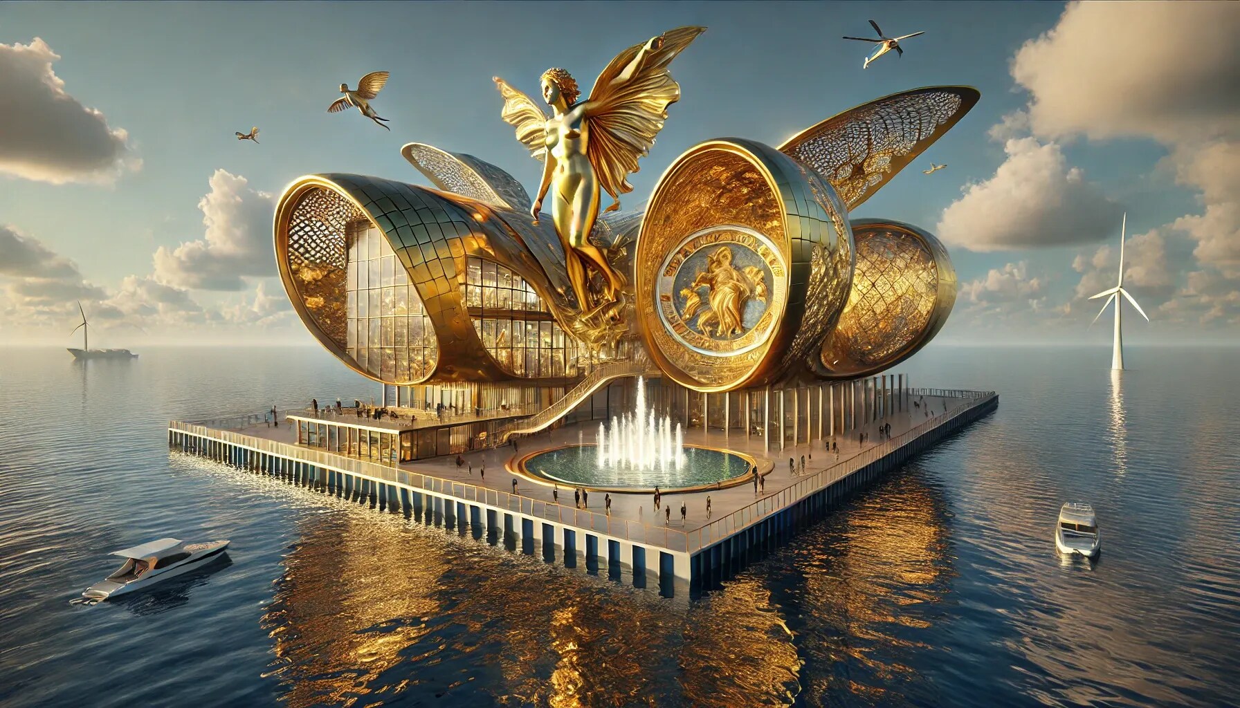 ヴィーナスの誕生テーマの洋上コンサートホール＆ミロのヴィーナス美術館 | の人気AIイラスト・グラビア