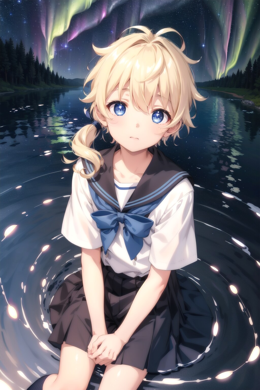 星を見上げるかわいい少年