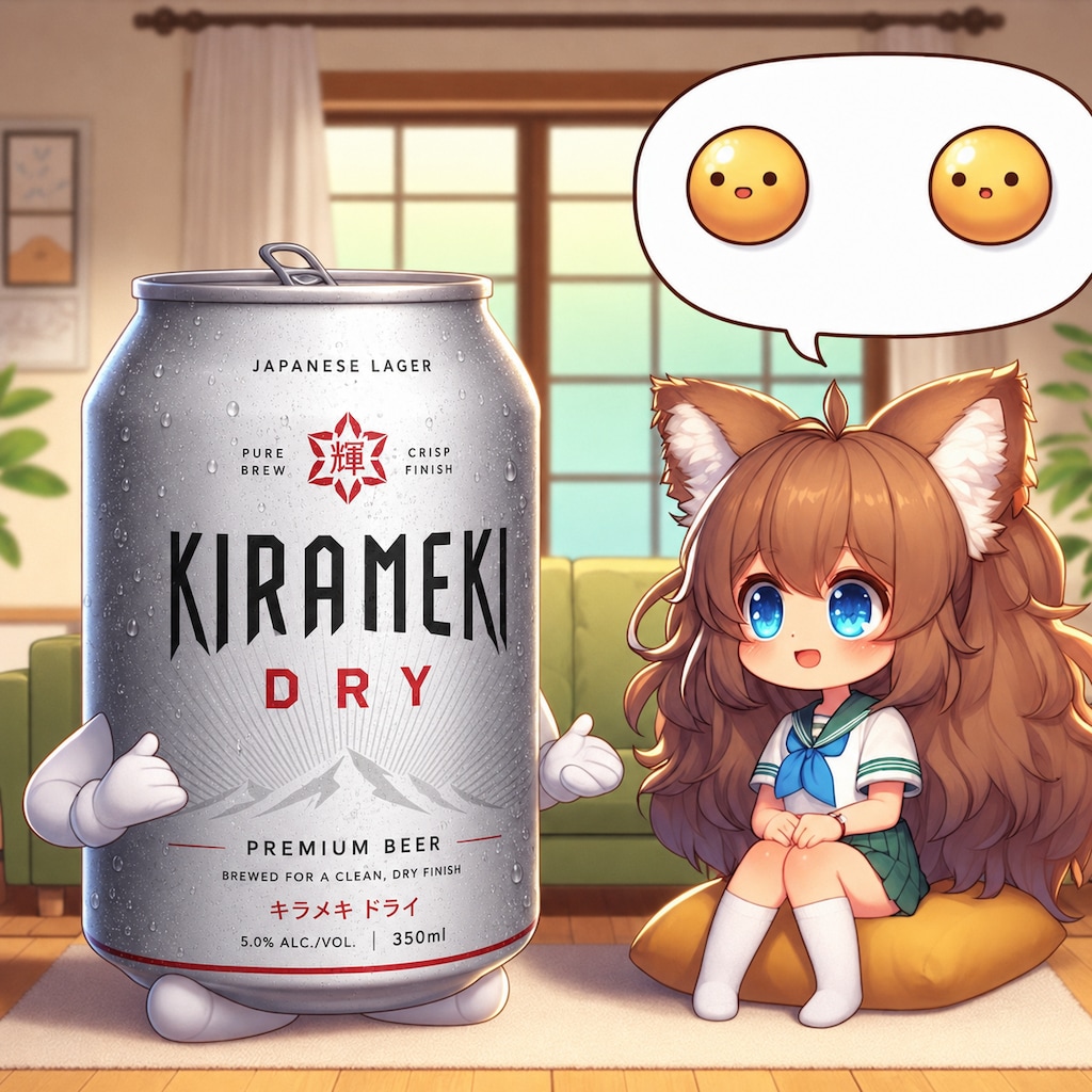 ２つあることの意味を話し合うビール缶と小さな女の子