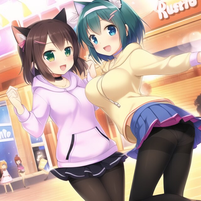 猫耳パーカー女子