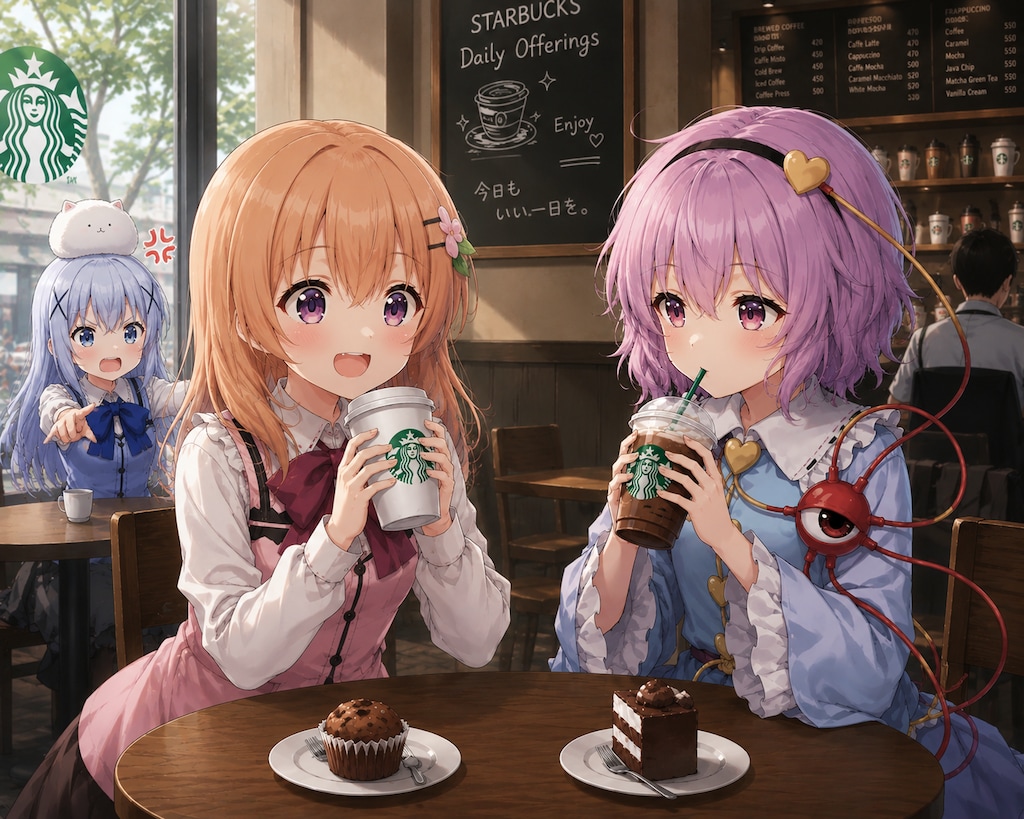 友達とコーヒーを嗜むさとりちゃん