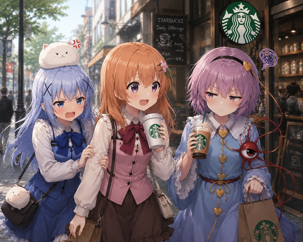 友達とコーヒーを嗜むさとりちゃん