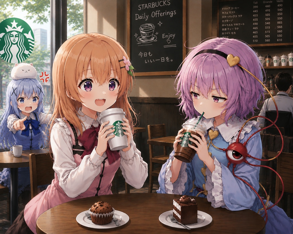 友達とコーヒーを嗜むさとりちゃん