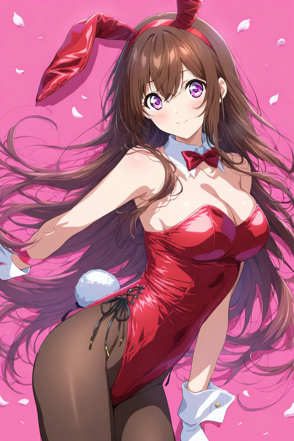 カラーペンシルで描画された真赤なバニーガール衣装の妙齢の美女